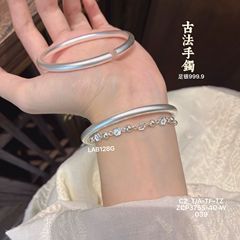 福氏足银9999古法传承手镯女 实心开口磨砂素圈年轻款简约风手饰