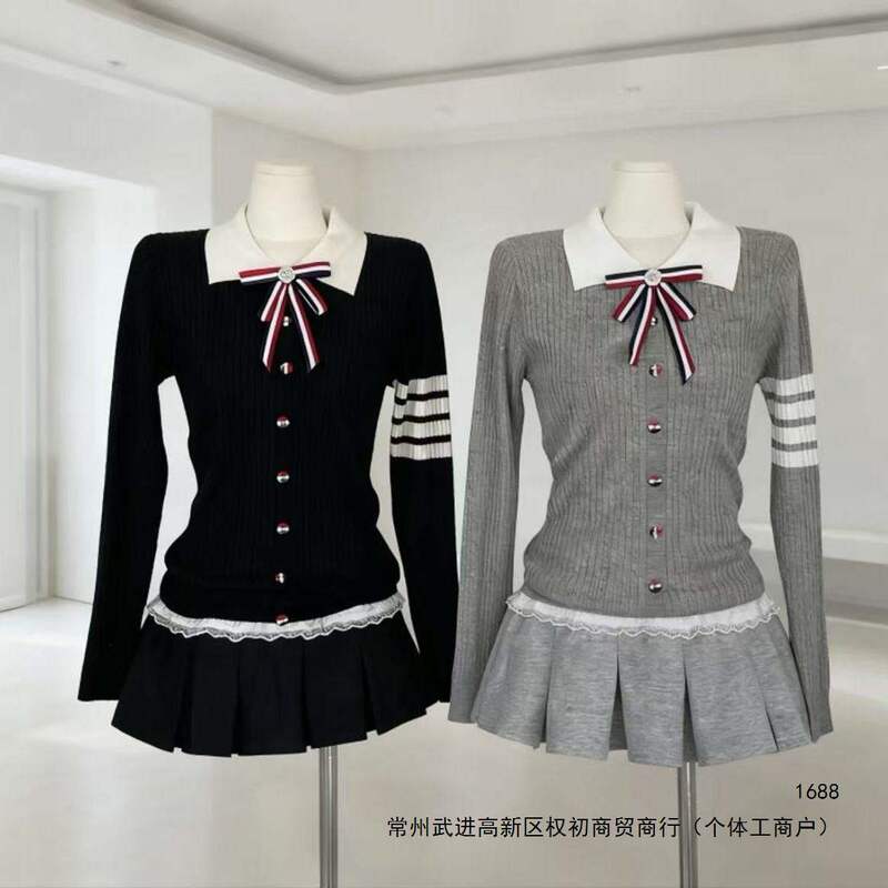 Academy-style long-sleeved knitted sweater, autumn and winter Korean-style top, knitted sweater set, high-waisted two-piece skirt, short skirt for women