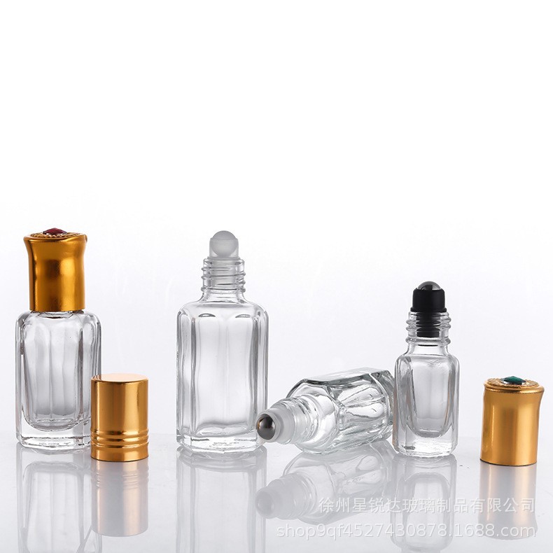 厂供小八角走珠瓶玻璃精油香水指甲油小容量滚珠瓶护肤品分装瓶