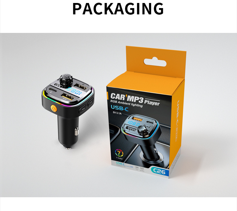 C26 Car Bluetooth Mp3 Music Player Bt5.0 Car Fm Transmitter Hands-Free Call Mobile Phone Music