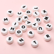黑白色陶瓷珠英文字母散珠子8mm圆形diy珠子挂件饰品配件串珠材料