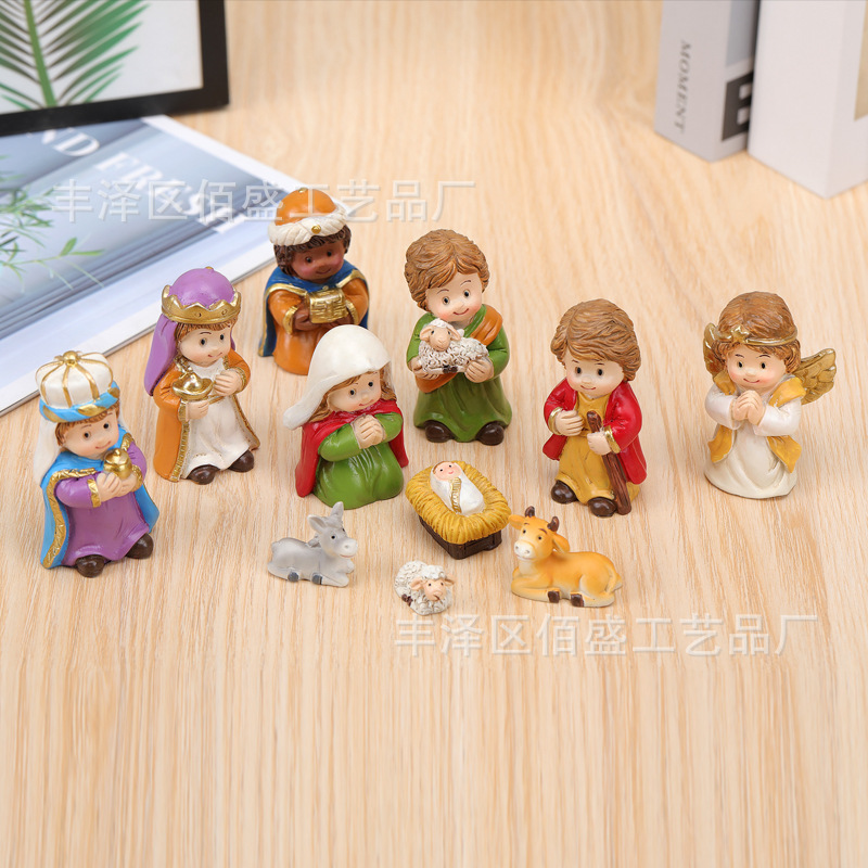Navidad transfronteriza regalos de dibujos animados nacimiento pesebre grupo de escenas decoración creativa caballo figuras estatua artesanía