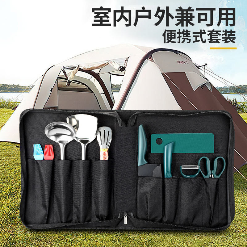 Cuchillos al aire libre equipos de picnic bolsa de almacenamiento acampado cocina de acero inoxidable conjunto de cuchillos de cocina tablero de cocina conjunto completo de artículos portátiles