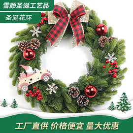圣诞花环2023跨境大卖圣诞节日装饰商场酒店45CM圣诞小花圈挂件