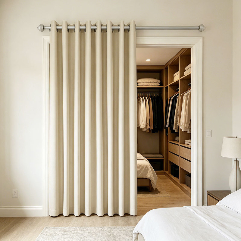 1pc solid color high-precision perforated partition door curtain, minimalist Japanese-style wardrobe, bedroom door opening space divider