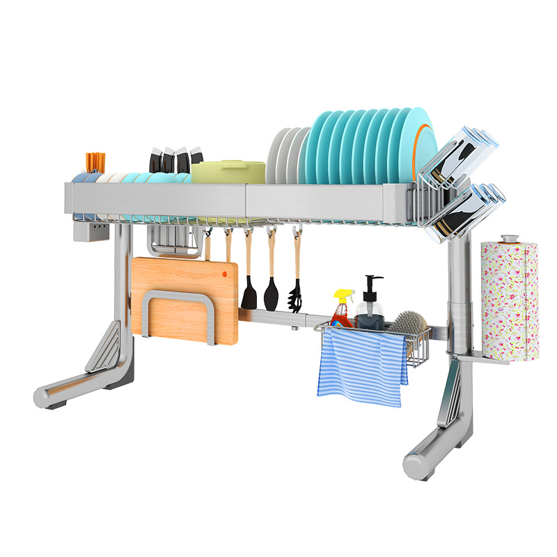 Fregadero retráctil estante de almacenamiento cocina plato multifuncional estante de almacenamiento cuchillo estante de plato fregadero estante de lavado estante de drenaje