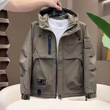 工装连帽棉衣外套男款2024冬季新款加棉加厚防风棉服冲锋衣男潮牌