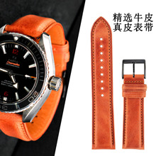 跨境外贸平纹油蜡皮头层牛皮真皮手表带软牛皮dw防水针扣手表配件