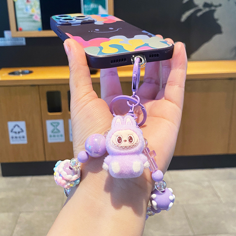 クリエイティブ漫画人形ビーズ携帯電話チェーンキーホルダー女性のスクールバッグペンダントカップル車のキーチェーンペンダントギフト|undefined