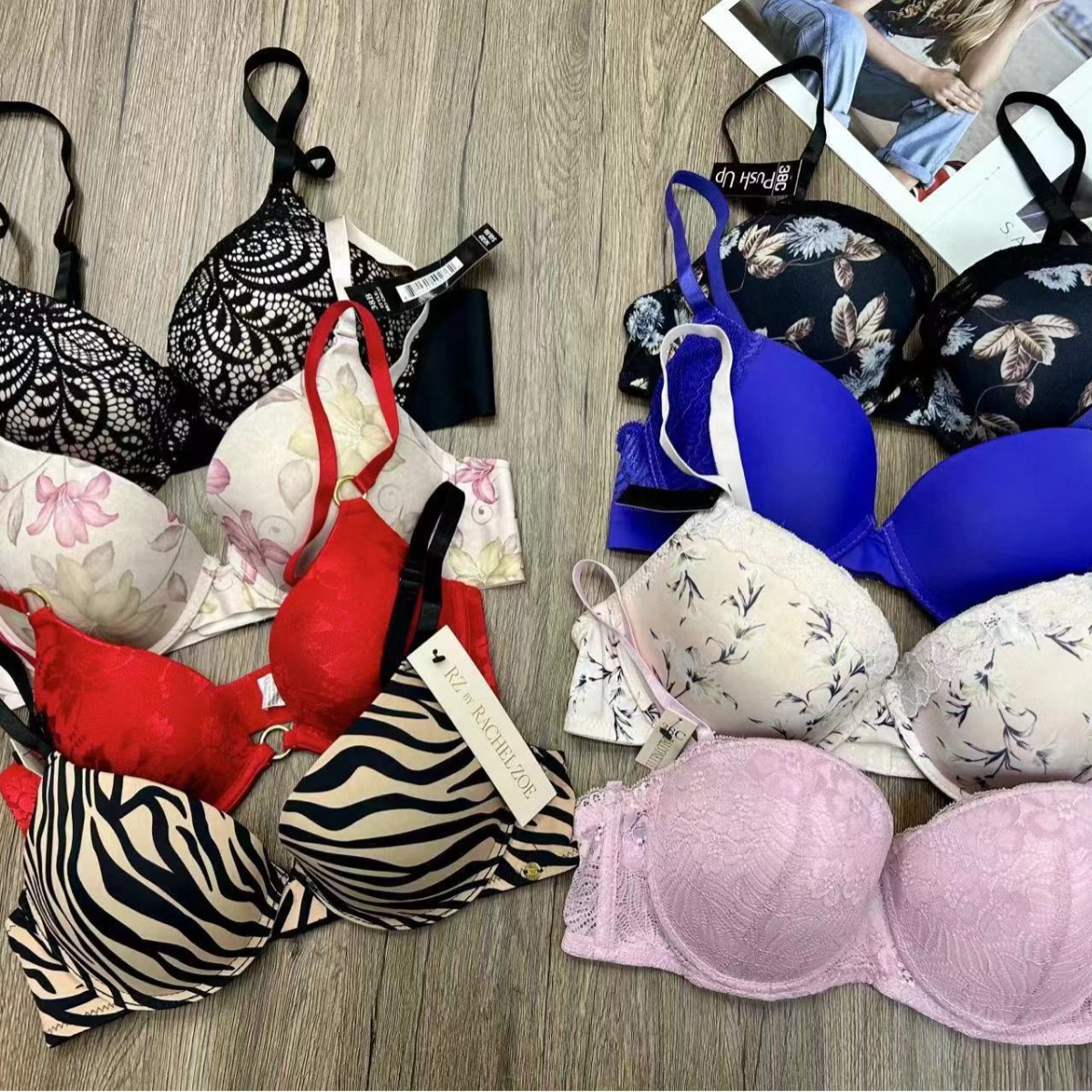 Mixto de marcas europeas y estadounidenses del sudeste asiático, ropa interior de damas con anillo de acero, encaje liso, sujetadores mixtos lotes