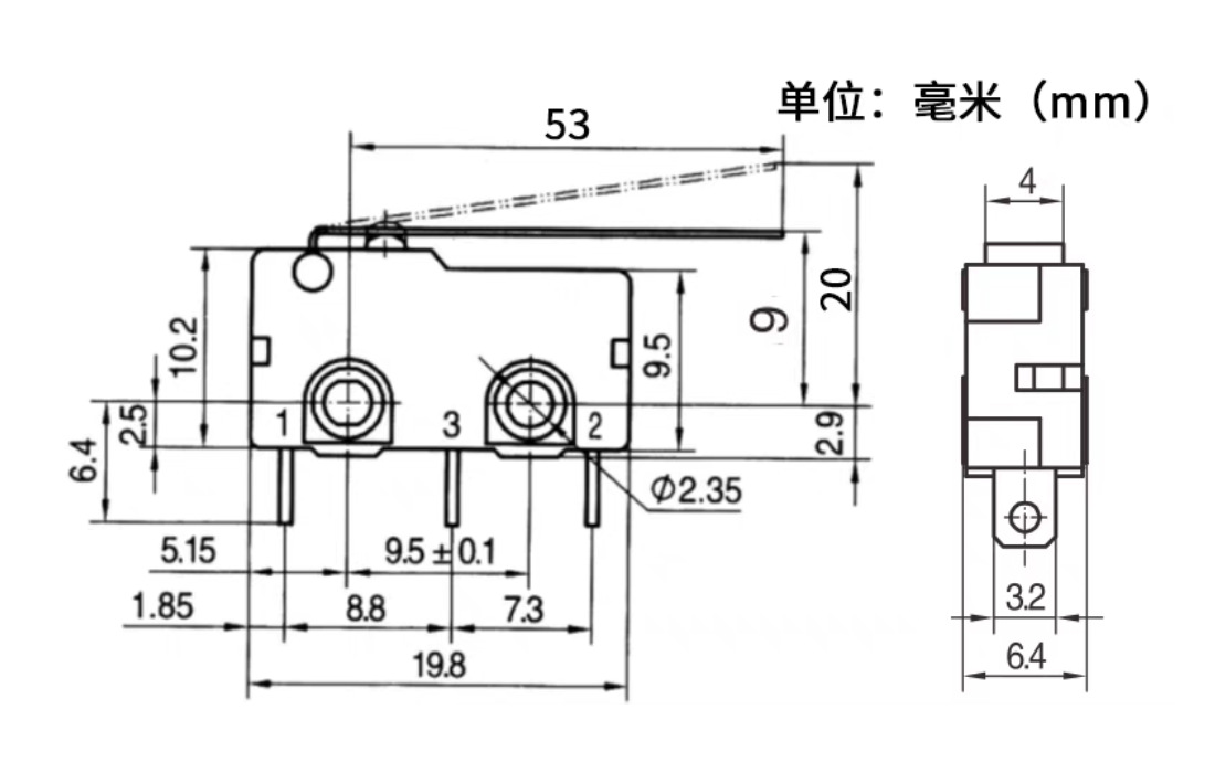 中型微动柄55长图纸
