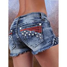 E 92054 Embroidered patchwork denim shorts �廨����ţ�ж̿�