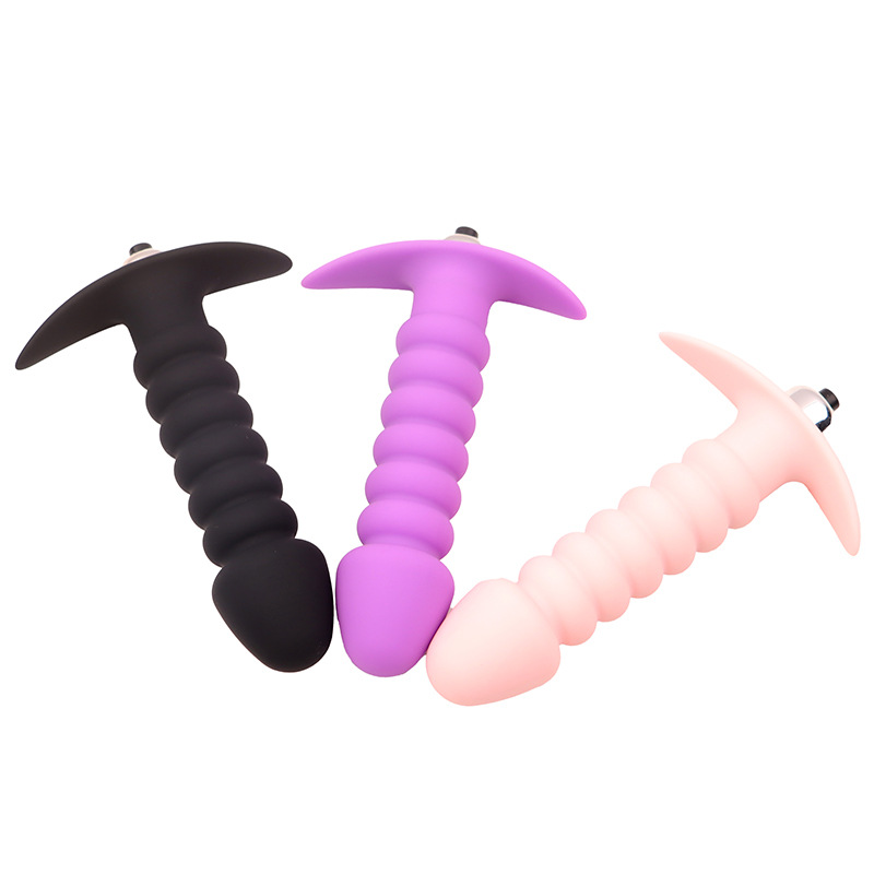 Vibrating Silicone Anal Plug with Ribbed Texture and Button Control — detail image 5