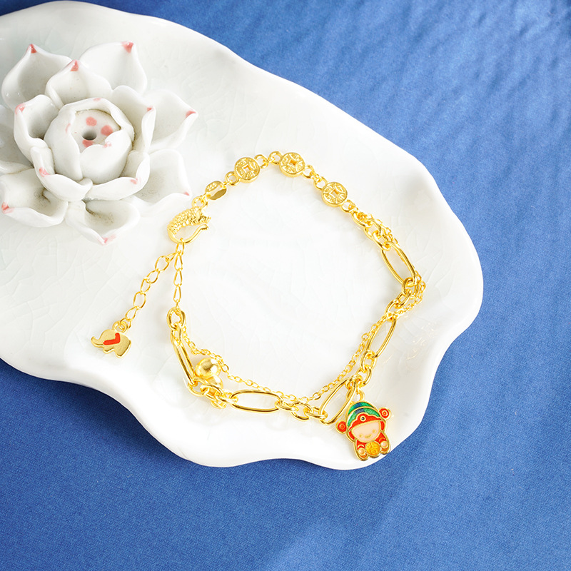 Nuevo oro de arena esmalte de color vietnamita pequeño dios de la fortuna monedas felicidad pulsera de calabaza mujer lujo ligero de alta calidad joyería fuente