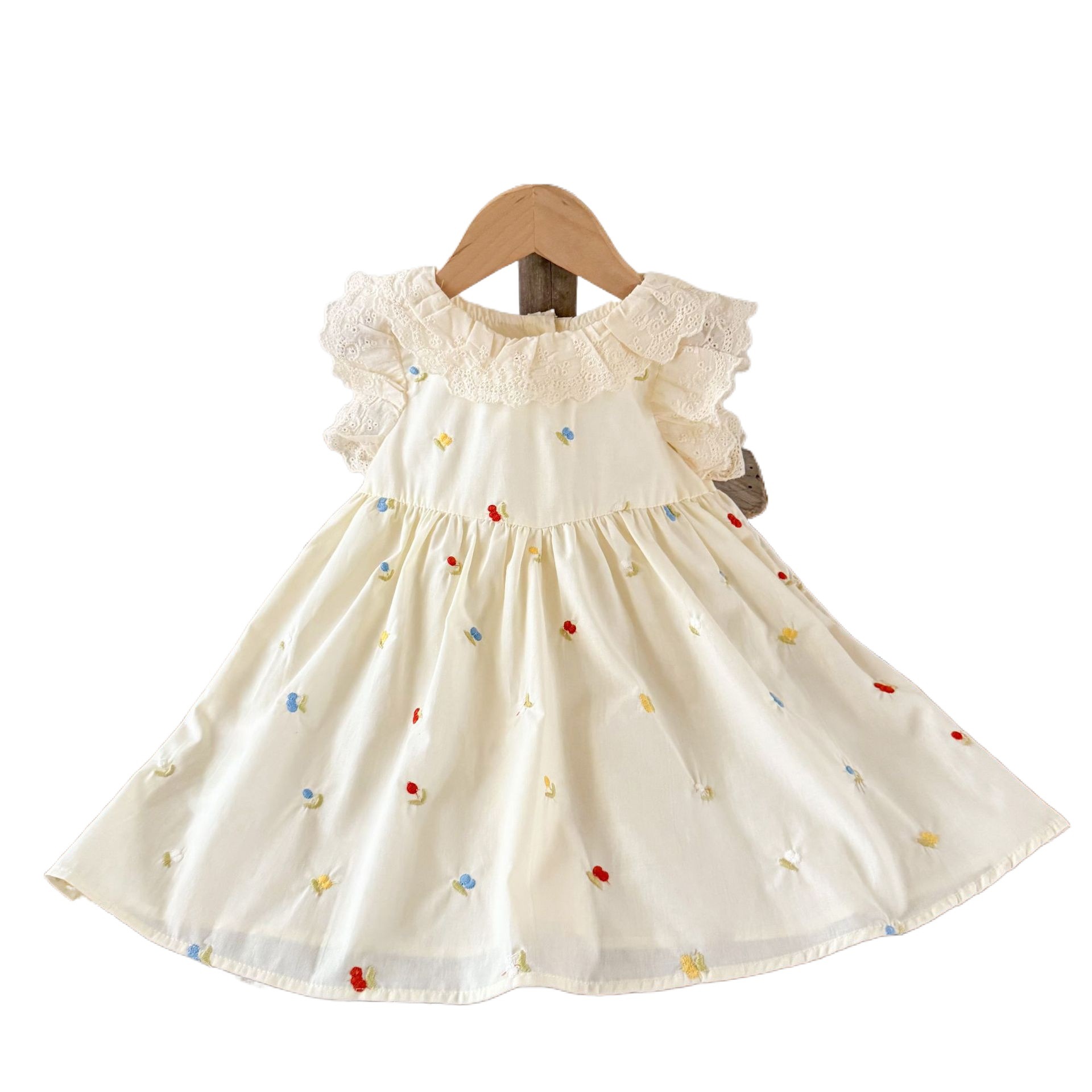 Ins falda de chaleco de encaje sin mangas bordado de algodón para niñas coreanas vestido casual de moda de todo fósforo de verano