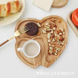 心形托盘木质干果餐盘分格木托盘下午茶摆盘聚会派对双爱心点心盘