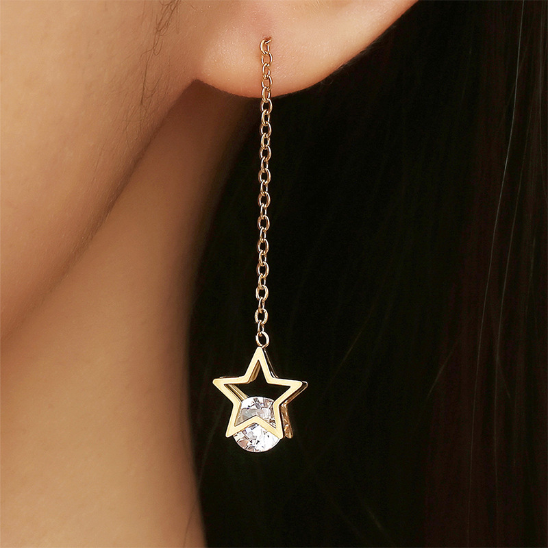 1 Pair Quantity 1 Pair Sweet Simple Style Star Titanium Steel Zircon Drop Earrings