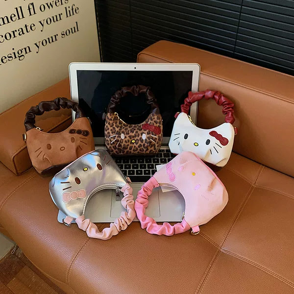 Leopard Print Fashionable High-End Handbag for Women, Niche Design, Cute Cartoon Cat, Commuting Children's Crossbody Bag