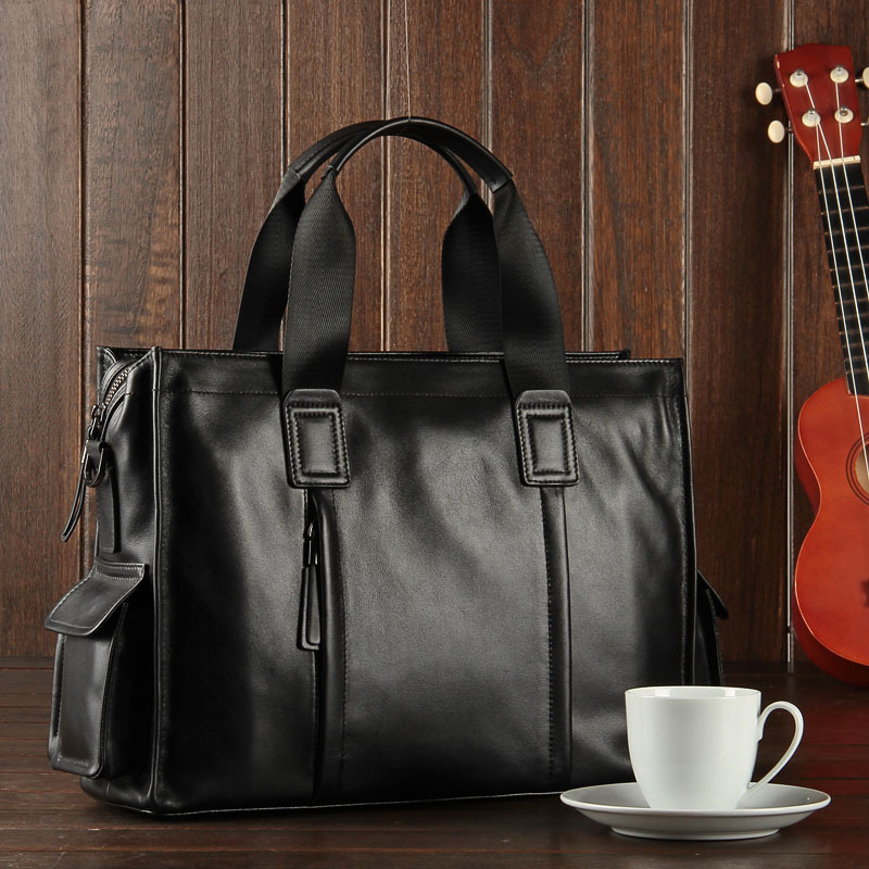 Men's leather bag, men's tote bag, cowhide laptop bag, 14-inch business large-capacity briefcase&mdash;drop shipping available.