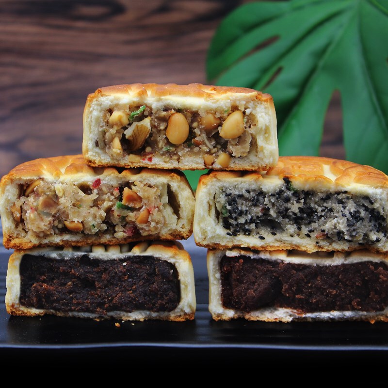 东北老式五仁青红丝月饼传统豆沙枣泥黑芝麻木糖醇100g*10个包邮|undefined