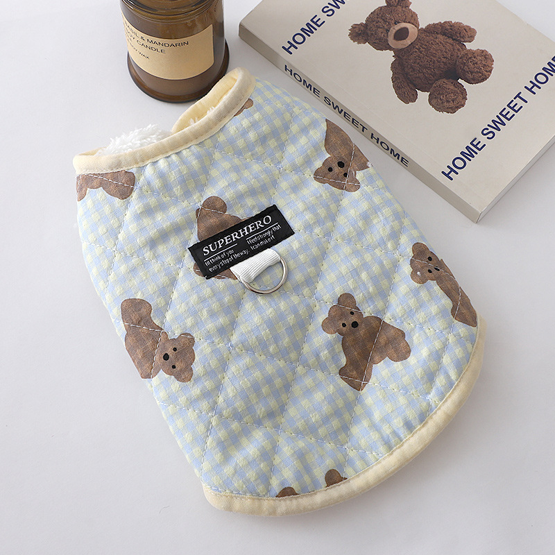 Puppy Clothes Traction Autumn and Winter Teddy Winter Warm Cotton Vest Schnery fleece-lined Snap Buckle Two-legged Clothes