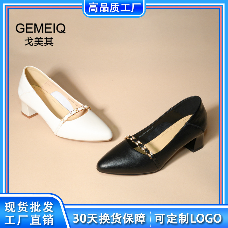 Gomeqi 新しい女性用ハイヒールシューズ 2025 秋フレンチポインテッドトゥパンプス女性の厚いヒールメリージェーン小さな革靴|undefined