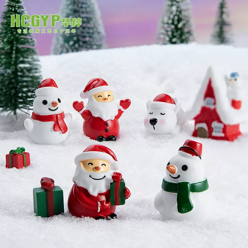 仿真圣诞老人雪人绿礼盒雪景微景观摆件树脂工艺品摆件圣诞小礼品