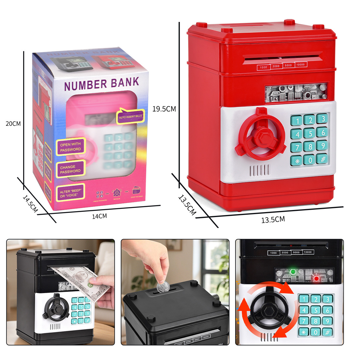 Máquina de cajero automático de comercio exterior Hucha Mini monedas de audio para niños Coin Roll Coin Contraseña electrónica Hucha de almacenamiento transfronteriza