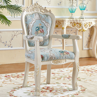 ft European Style Solid Wood Dining Chair Home Chair Leisure Chair Fabric Backrest Carved Chair Computer Negotiation Chair Study Armrest