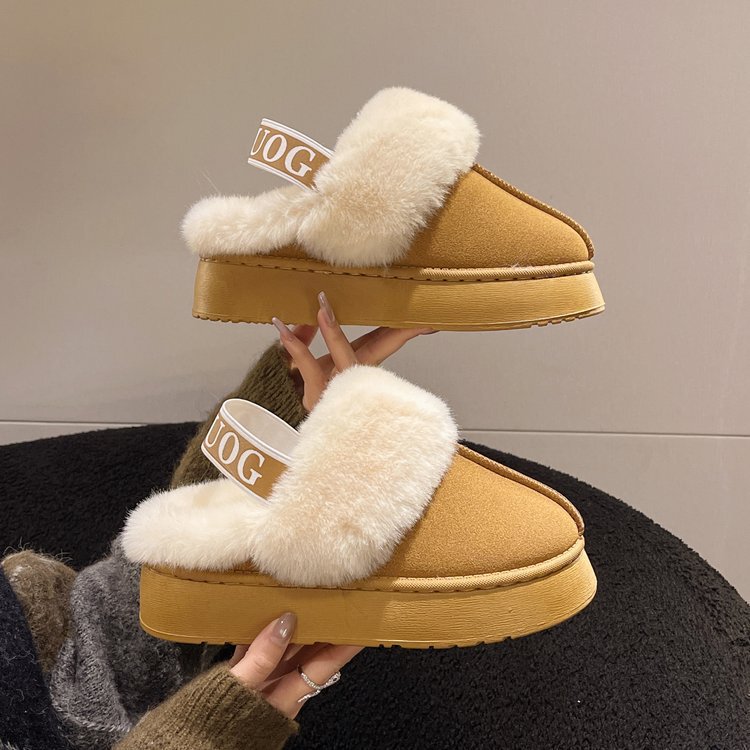 2024 Winter Snow Boots Women's Two-Wear Women's Thick-Bottom Slippers Women's fleece-lined Warm Outer Wear Plush Cyber Celebrous Wool Slippers