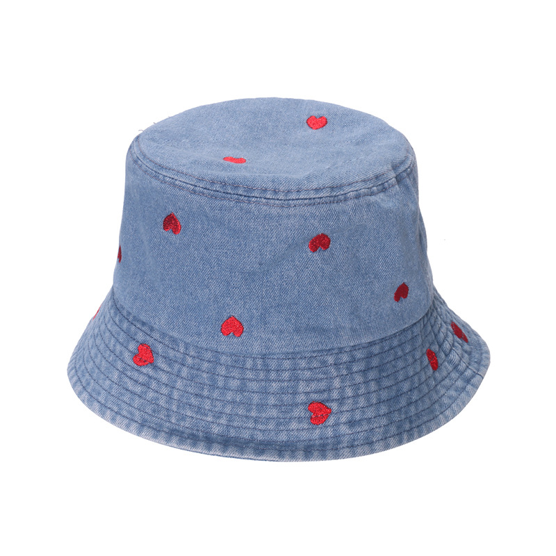 Women's Simple Style Heart Shape Flower Embroidery Flat Eaves Bucket Hat display picture 3