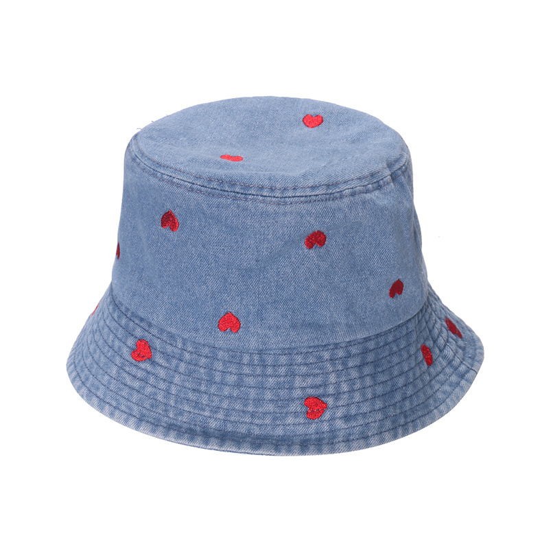 Frau Einfacher Stil Herzform Blume Stickerei Flache Traufen Bucket Hat display picture 3