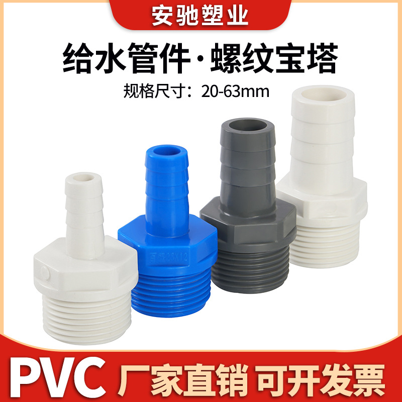 Acoplamiento de la torre de dientes externos de PVC Acoplamiento de manguera de tubería de alimentación interna y externa Cables de boquilla de agua de UPVC Hire de plástico macho