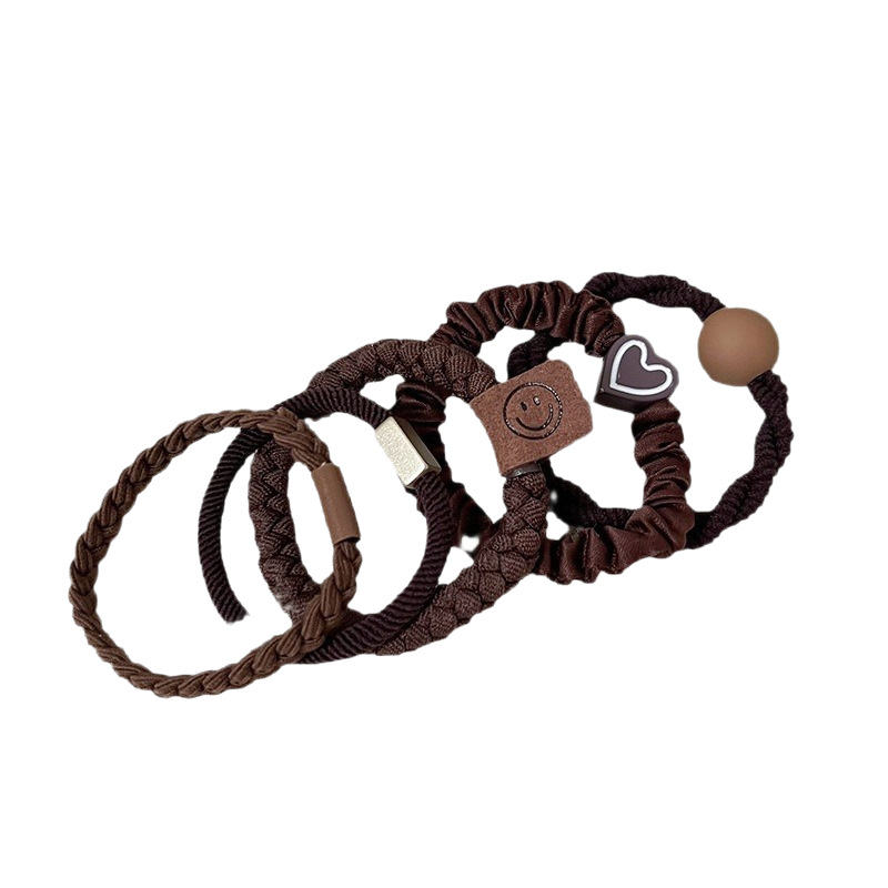 Five-Piece Hair Tie Set 2026 Spring and Summer New High-Elasticity Hair Rope Set for Girls with Heart-Shaped Thickened Ponytail Rubber Bands