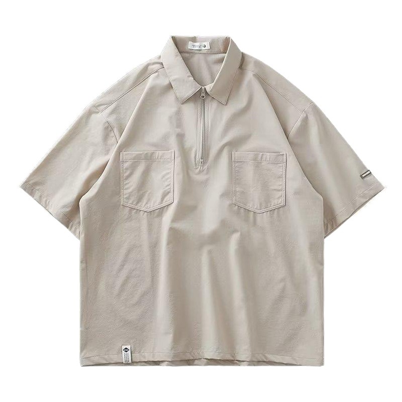 Moda juvenil popular simple nuevo color sólido estándar 2023 media manga verano versátil moda de los hombres polo