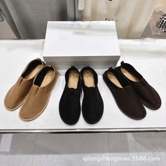 高端小众2025新款真皮圆头浅口复古平底一脚蹬百搭休闲乐福鞋单鞋