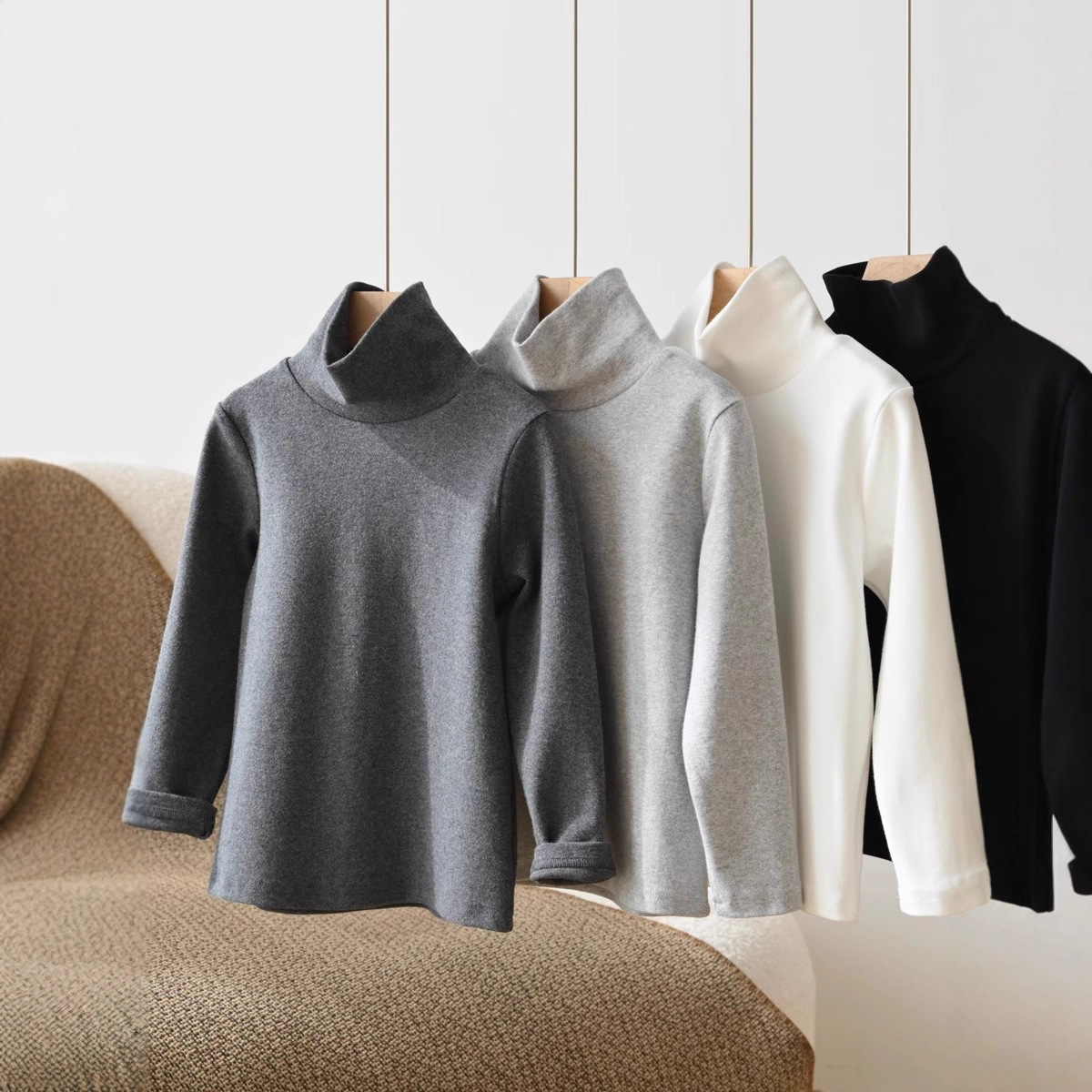 Children's Cotton Sanding High Collar Base Shirt Boys and Girls Long-sleeved T-shirt 180 Autumn and Winter Children's Wear