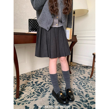 秋冬百褶中裙女子高中miu系毛呢半身裙冬季中长半身裙女春季学生