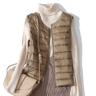 Cross-Border Lightweight down Vest Women's Short Round Neck Autumn and Winter New Waistcoat down Jacket Liner Large Size Vest Off-Season