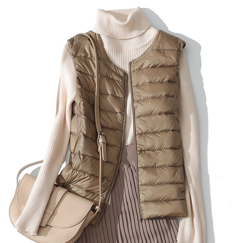 Cross-Border Lightweight down Vest Women's Short Round Neck Autumn and Winter New Waistcoat down Jacket Liner Large Size Vest Off-Season