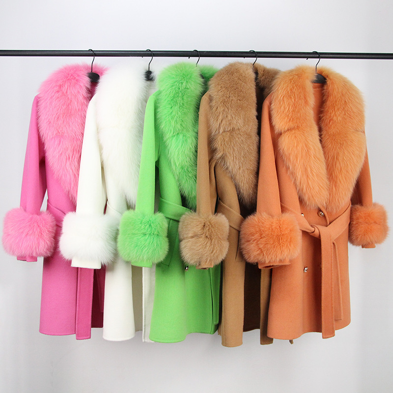 Abbigliamento da donna Cappotto in cashmere double face con pelliccia per donna Autunno e inverno Colletto da completo Caldo e sottile Cappotto in lana di alta qualità per donna_voghion.com