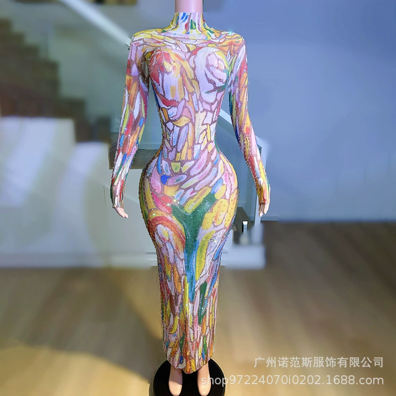 Новый печатный акварельный банкет-банкет-модное платье для вечеринки по случаю дня рождения