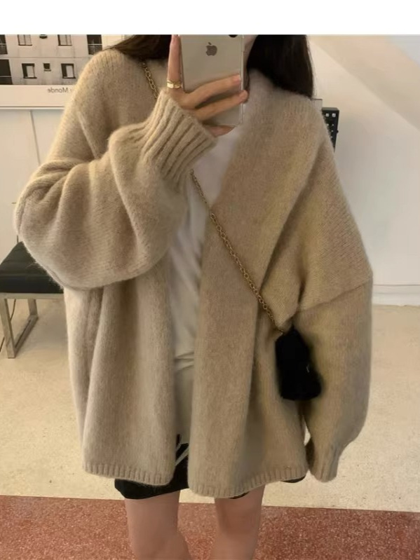韩系软糯针织开衫女外穿秋冬季高级感宽松慵懒风中长款毛衣厚外套|undefined