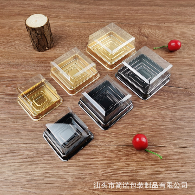 Caja de embalaje de pastel de Luna yema de huevo nieve crujiente Mei Niang caja de regalo PET plástico negro oro caja de ampolla cuadrada transparente