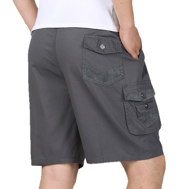Algodón de trabajo de bolsillo bordado pantalones cortos para hombres verano delgados pantalones largos pantalones casuales