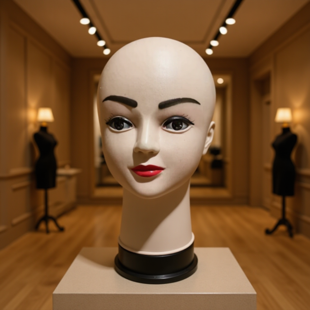 Mannequin head, wig cap, stand
