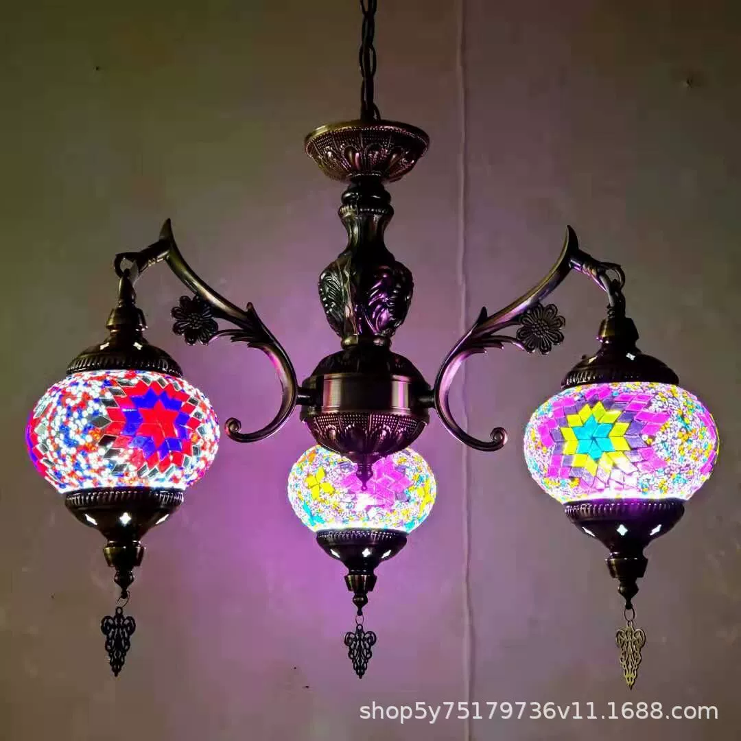 Мозаичная люстра в турецком стиле, handmade витраж, E27, Ø52–56 × 90 см