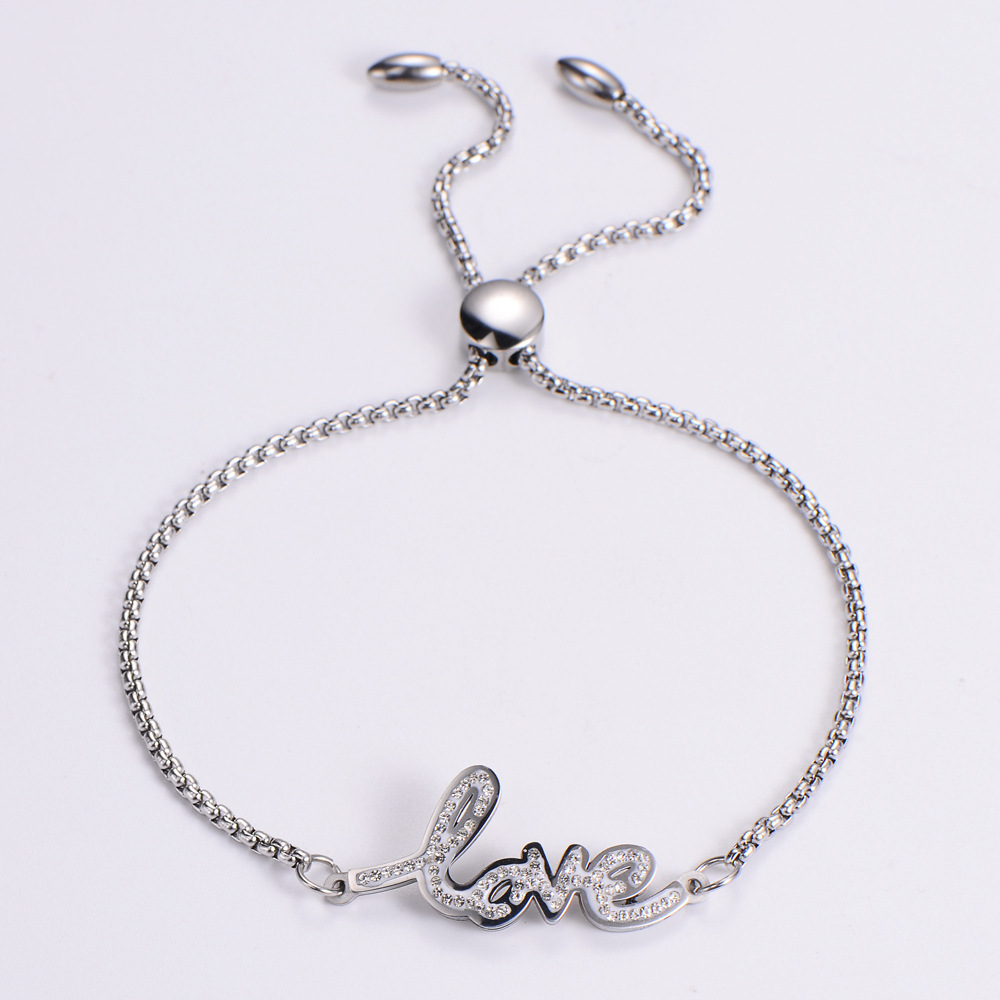 Bracelet Réglable De Lettres De Diamant En Acier Inoxydable Simple De Mode display picture 3