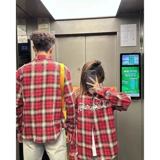潮流格子衬衫男女款秋冬季2026新款宽松休闲长袖百搭衬衣复古外套