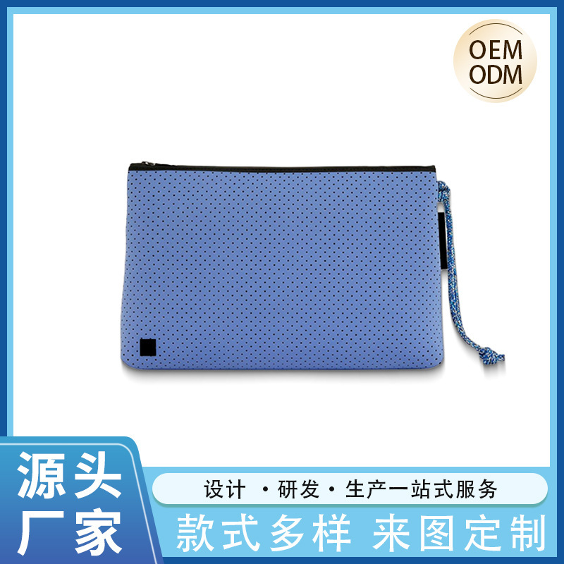 メーカーカスタマイズされたダイビング素材のパンチング化粧品バッグ、女性用ポータブル防塵収納バッグ、ロゴを印刷可能|undefined